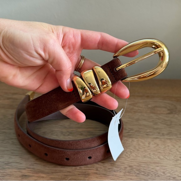 Madewell Brown Suede Leather Belt with Gold Buckle - Picture 4 of 6